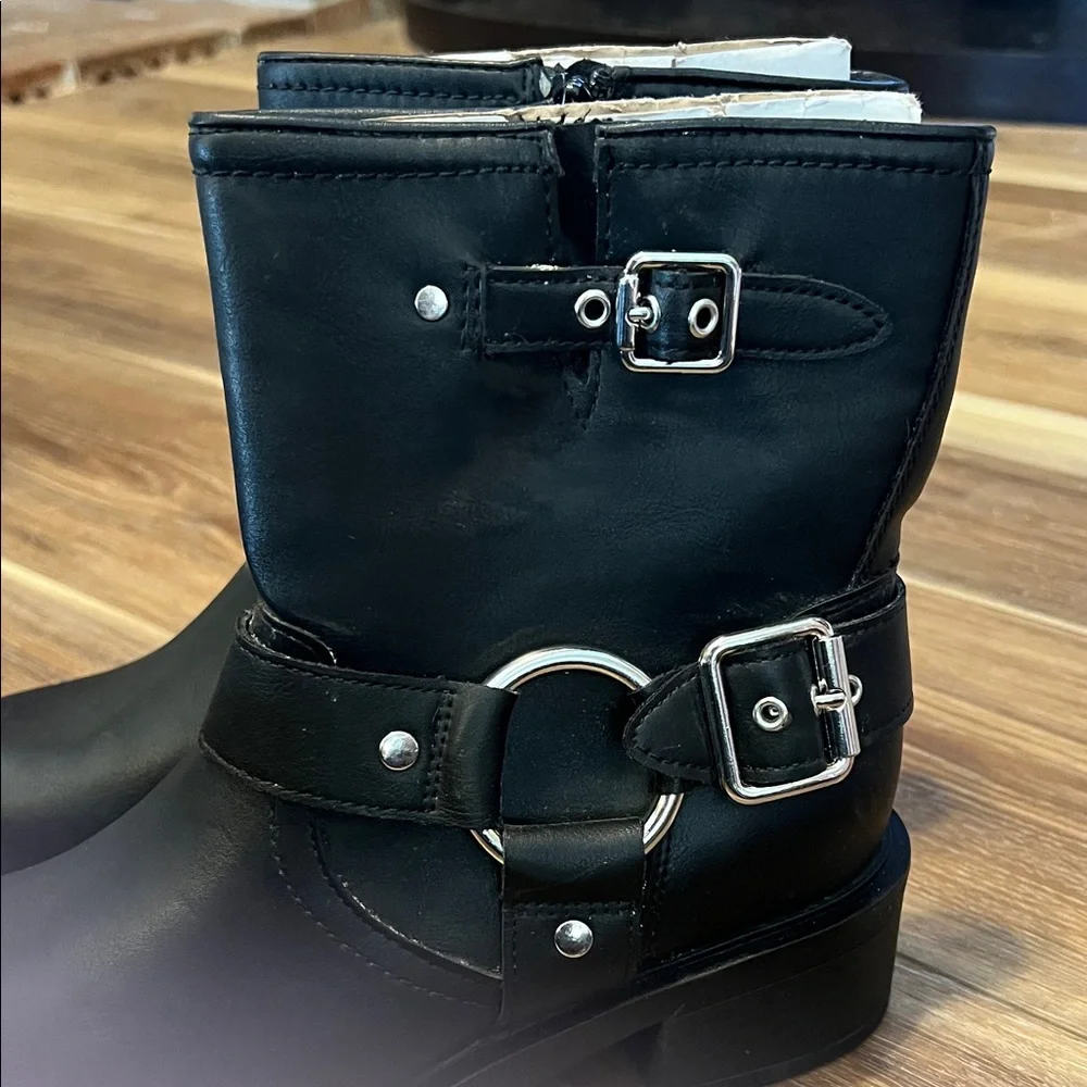 Universal Thread Black Moto Biker Boots with Silver Buckles - Picture 2 of 5
